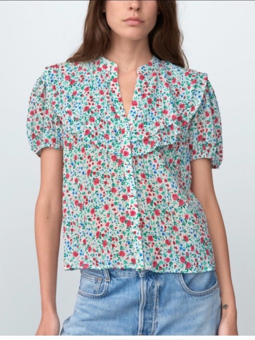 Zara floral collar bib shirt